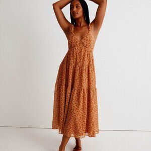 MADEWELL (Re)sourced Georgette Ruffle-Sleeve Tiered Midi Dress in Daisy Meadow